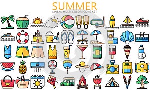 Summer and Holidays multi color icons set