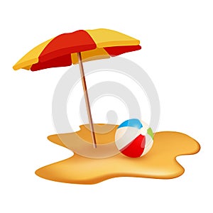Summer holidays objects. Beach ball and umbrella. Vector image isolated on white