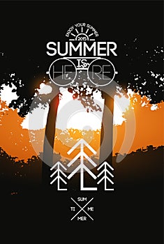 Summer holidays poster. Vector typography design on sunset background. Eps 10.