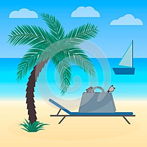 Summer holidays. Relax on the tropical beach. Travel vector illustration. Design template for your artworks, websites, social