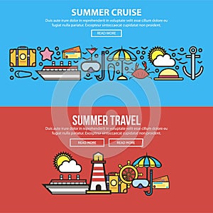 Summer holidays or sea cruise travel vector web banners template