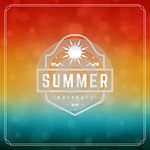 Summer Holidays Typography Label Design on Grunge Textured Paper Background.