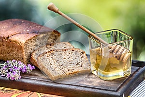 Summer honey with bread and lavender