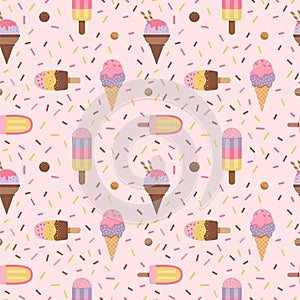 Summer Ice Cream Seamless Pattern in Flat
