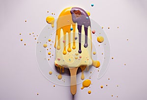 Summer ice lolly popsicle colorful melting ice cream. Generative ai