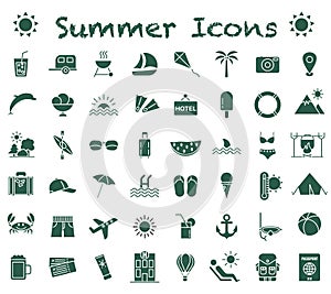 Summer icon. Dark green, full icons. Tourism symbol. Vector illustration