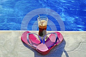 Summer icon - swimming pool - cold coffee pink thongs