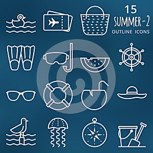Summer icons set. Pixel perfect vector outline icons. Vol. 2