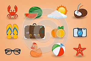 Summer icons set. Travel and Tourism concept. Vector