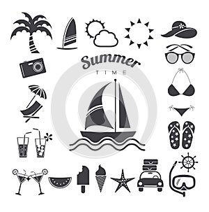 Summer icons set, vector illustration