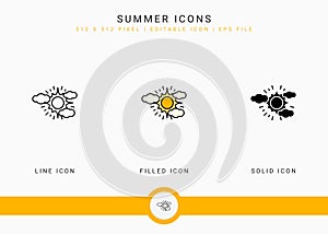 Summer icons set vector illustration with solid icon line style. Beach vacation concept.