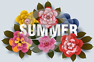 Summer Illustration with flowers and leaves.