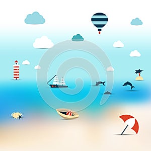 Summer illustration of sun beach.