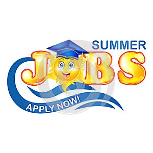 Summer Jobs for graduates label with cartooned sun photo