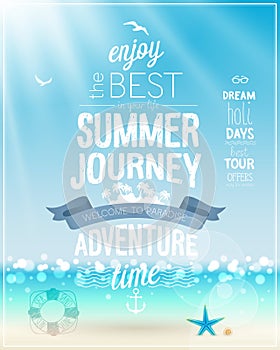 Summer Journey poster with tropical background.