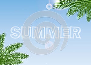 Summer Journey poster with tropical palm branches background