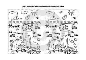 Trovare differenze visivo un colorazione pagina stivali di gomma un rane 