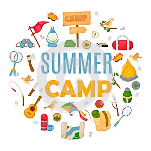 Summer kids camp poster scout vector illustration.