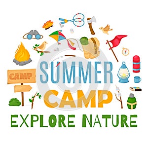 Summer kids camp poster scout vector illustration.