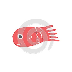 Summer kids poster with a fish cut out of paper. Vector illustration