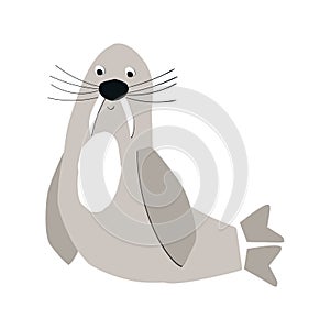 Summer kids poster with a walrus cut out of paper. Vector illustration