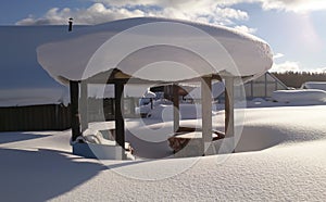 Summer kitchen in Siberia under snowdrift