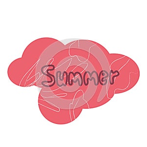 Summer label banner with ornament background and text. Pink cloud texture sticker .Vector .