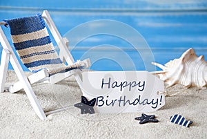 Summer Label With Deck Chair And Text Happy Birthday