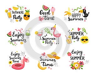 Summer labels with season calligraphy quotes