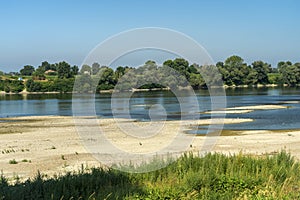 Summer landscape along the cycle path of the Po river, italy