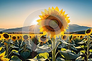 Summer Landscape Bathed in Golden Hour Light, Sun Casting Long Shadows Beneath a Clear Blue Sky, Fields Aglow