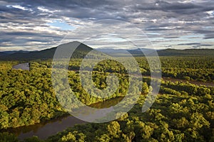 Summer landscape. Bikin river, Russia. View from above