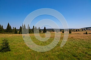 Summer landscape with blue sky.  Bozi Dar, Krusne Mountains, Czech Republic.