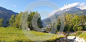 Summer landscape with Dolomites mountains photo