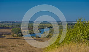 Summer landscape, field and bend of the  river