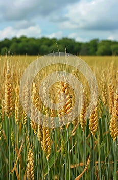 Summer landscape of a field of golden wheat on a bright sunny day.