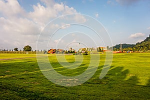 Summer landscape with green glass Mountain and blue sky in Silver lake Vineyard Farm, Pattaya Thailand