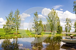 Summer landscape. Lake in the forest. Nature Conservation Concept. Summer background.