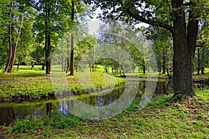 Summer Landscape with lake in Gatchina garden,