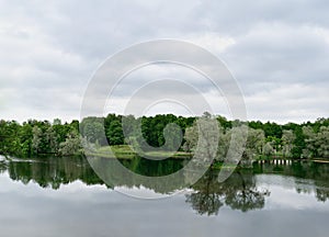 Summer landscape with lake and sky in Gatchina park