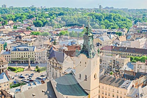 Summer landscape in Lviv by blue sky, Ukraine