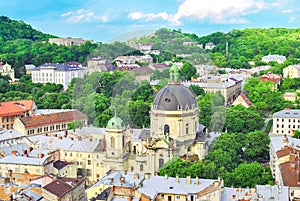 Summer landscape in Lviv by blue sky, Ukraine