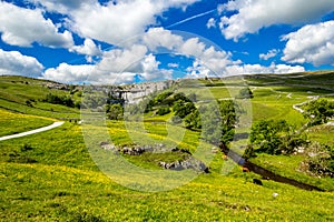 Malham Cove with beautiful landscape in Mahlam village, Yorkshire Dales, England, UK