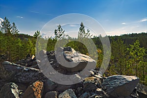 Summer landscape on the mountain against the sky and clouds