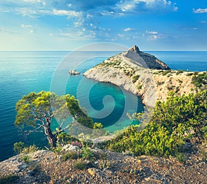 Summer landscape in mountains on seashore