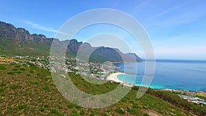 Summer, landscape and nature of the beach and mountains for travel, horizon and vacation in South Africa. Earth, Cape