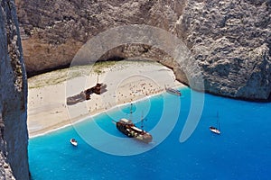 Summer landscape. Navagio Beach and Ionian Sea - Zakynthos Island, landmark attraction in Greece. Seascape