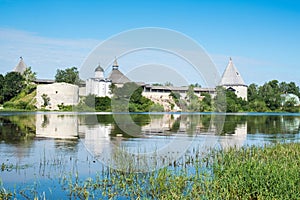 Summer landscape with an old fortress in Staraya Ladoga. Founded in 753. Leningrad region. Russia