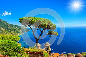 Summer landscape and ornamental garden,Ravello,Amalfi coast,Italy,Europe