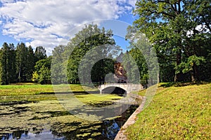 Summer landscape of the Pavlovsk garden, Pil-Tower pavilion.